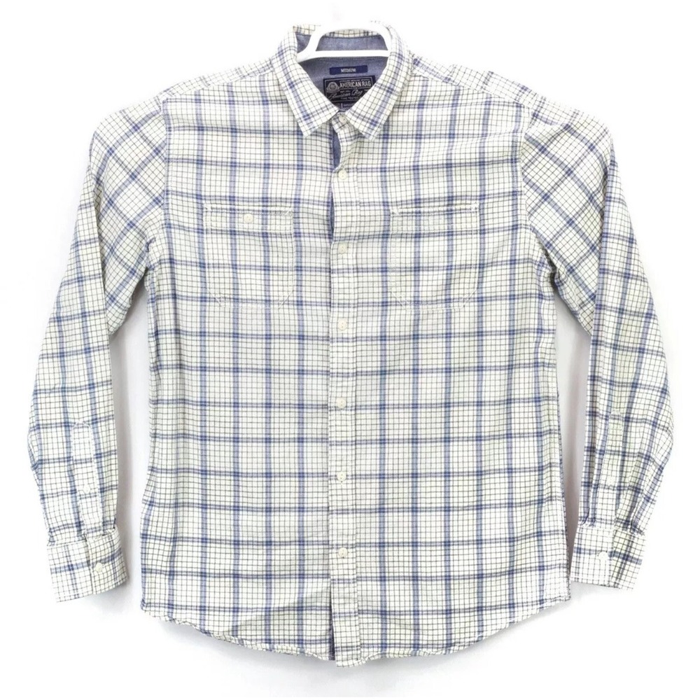 American Rag Shirt Men's Button‎ Up LS Collared Size Medium Multicolor Plaid euc